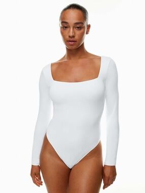 Babaton Aritzia White Contour Square Neck Bodysuit Minimalist Large